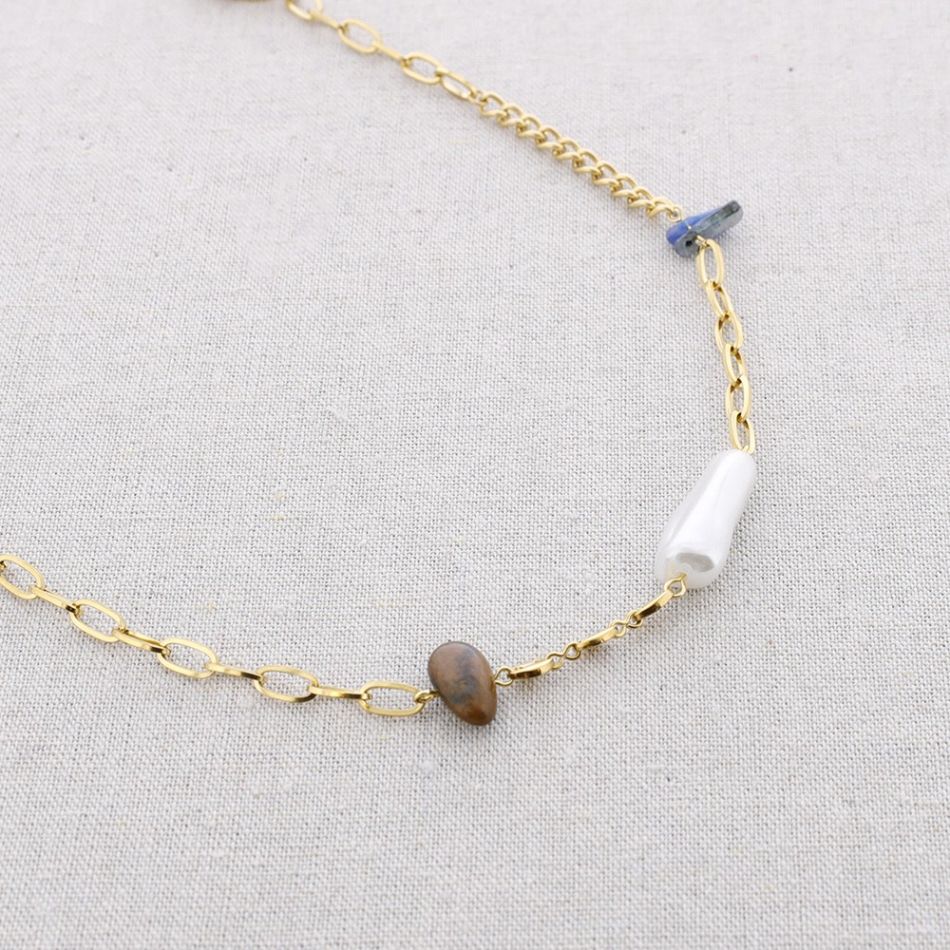 STONE LINKS STEEL SHORT NECKLACE