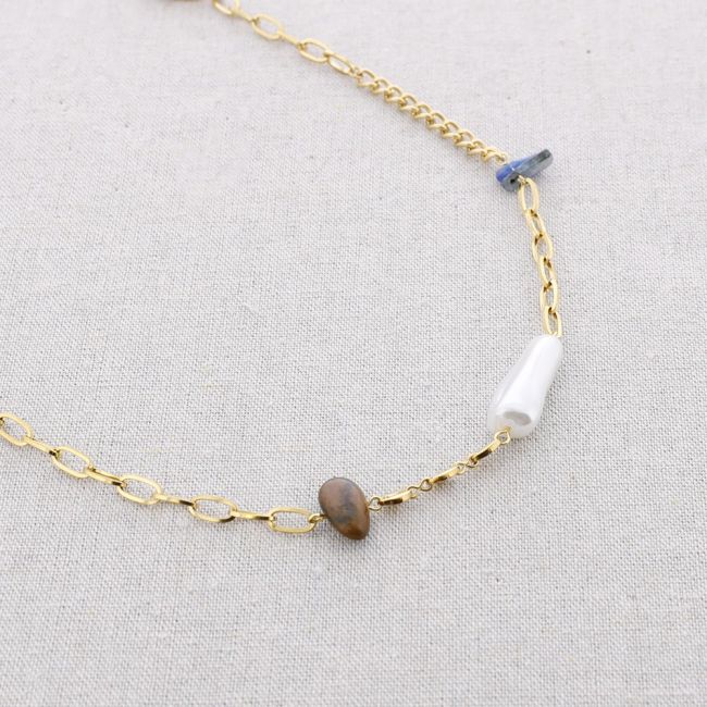 STONE LINKS STEEL SHORT NECKLACE