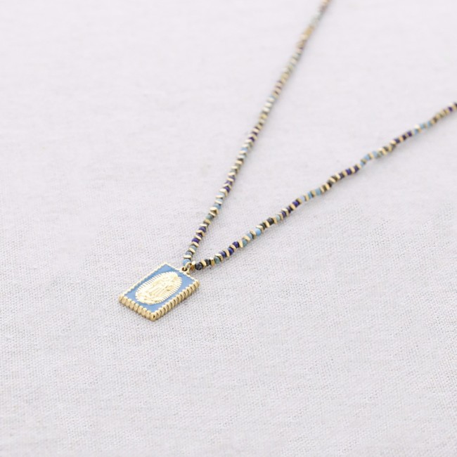 STEEL BEADS AND STONES VIRGIN PENDANT NECKLACE