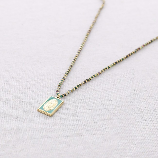 STEEL BEADS AND STONES VIRGIN PENDANT NECKLACE