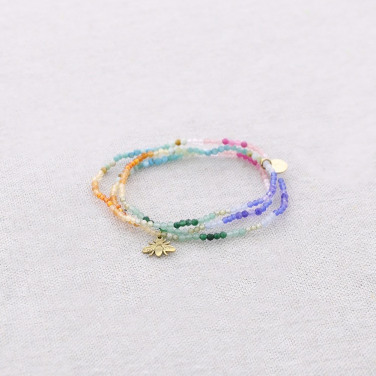 ELASTIC STEEL BRACELET WITH STONES AND INSECT PLATE 2