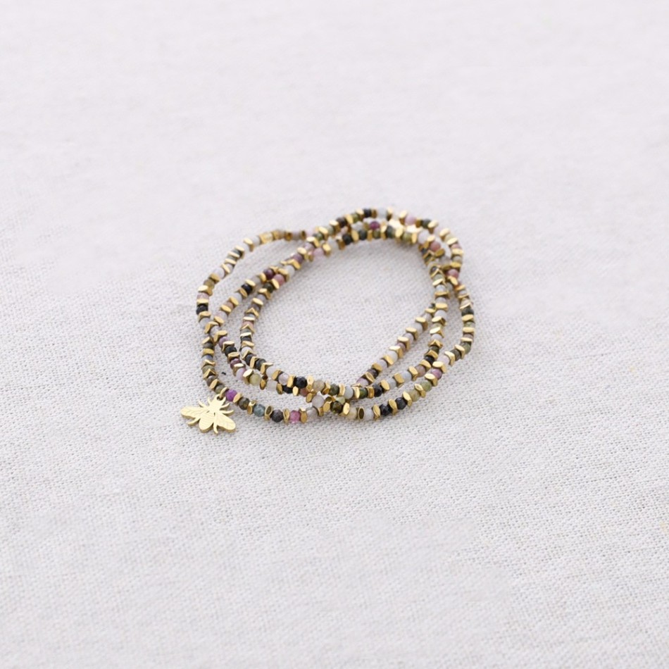 PULSERA ELÁSTICA ACERO PIEDRAS CHAPA INSECTO