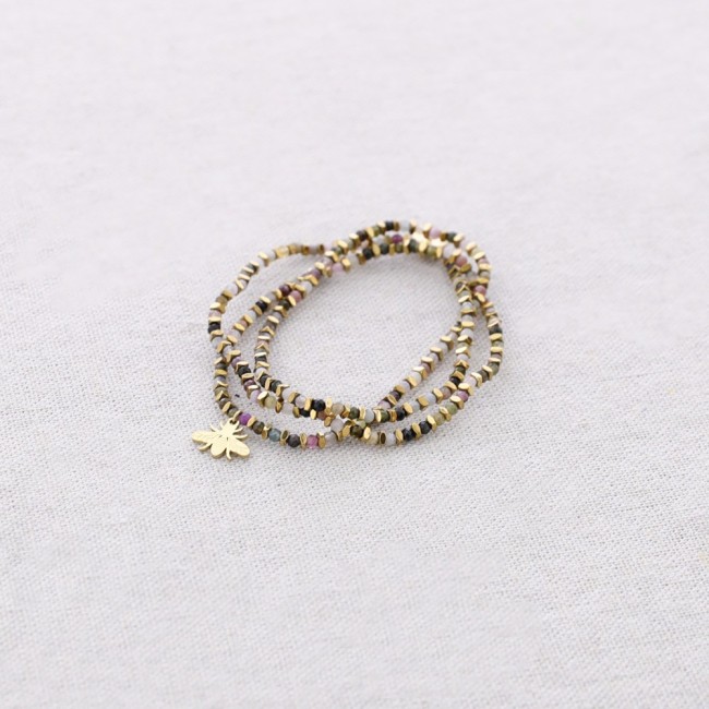 PULSERA ELÁSTICA ACERO PIEDRAS CHAPA INSECTO