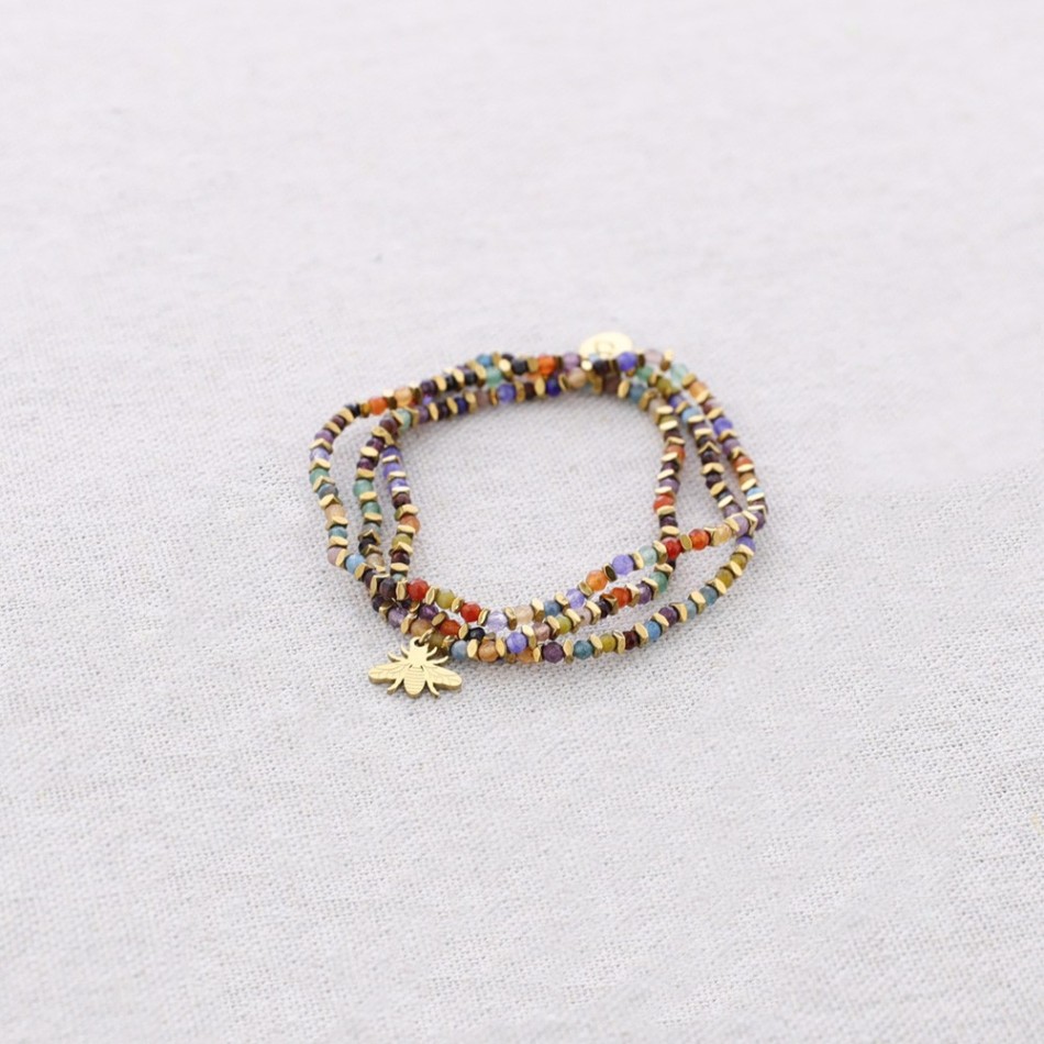 PULSERA ELÁSTICA ACERO PIEDRAS CHAPA INSECTO