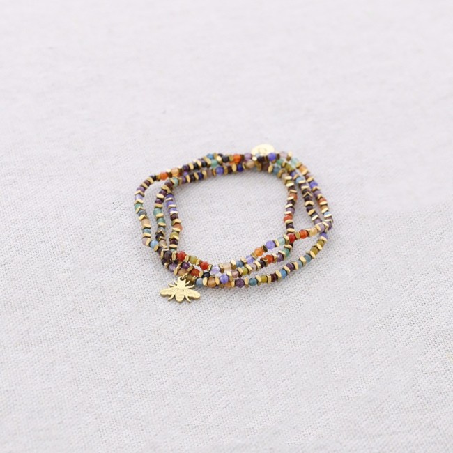 PULSERA ELÁSTICA ACERO PIEDRAS CHAPA INSECTO