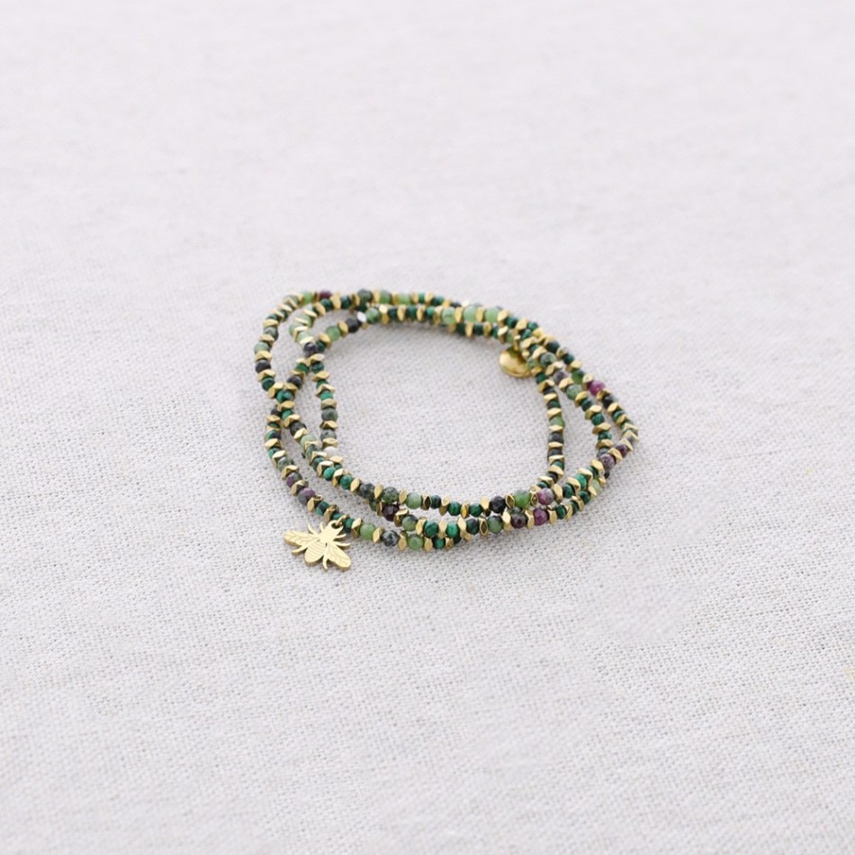 PULSERA ELÁSTICA ACERO PIEDRAS CHAPA INSECTO