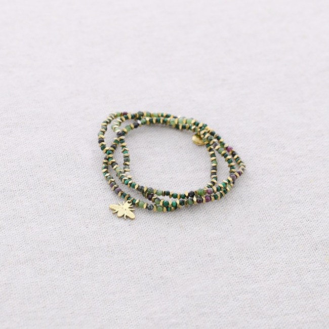 PULSERA ELÁSTICA ACERO PIEDRAS CHAPA INSECTO