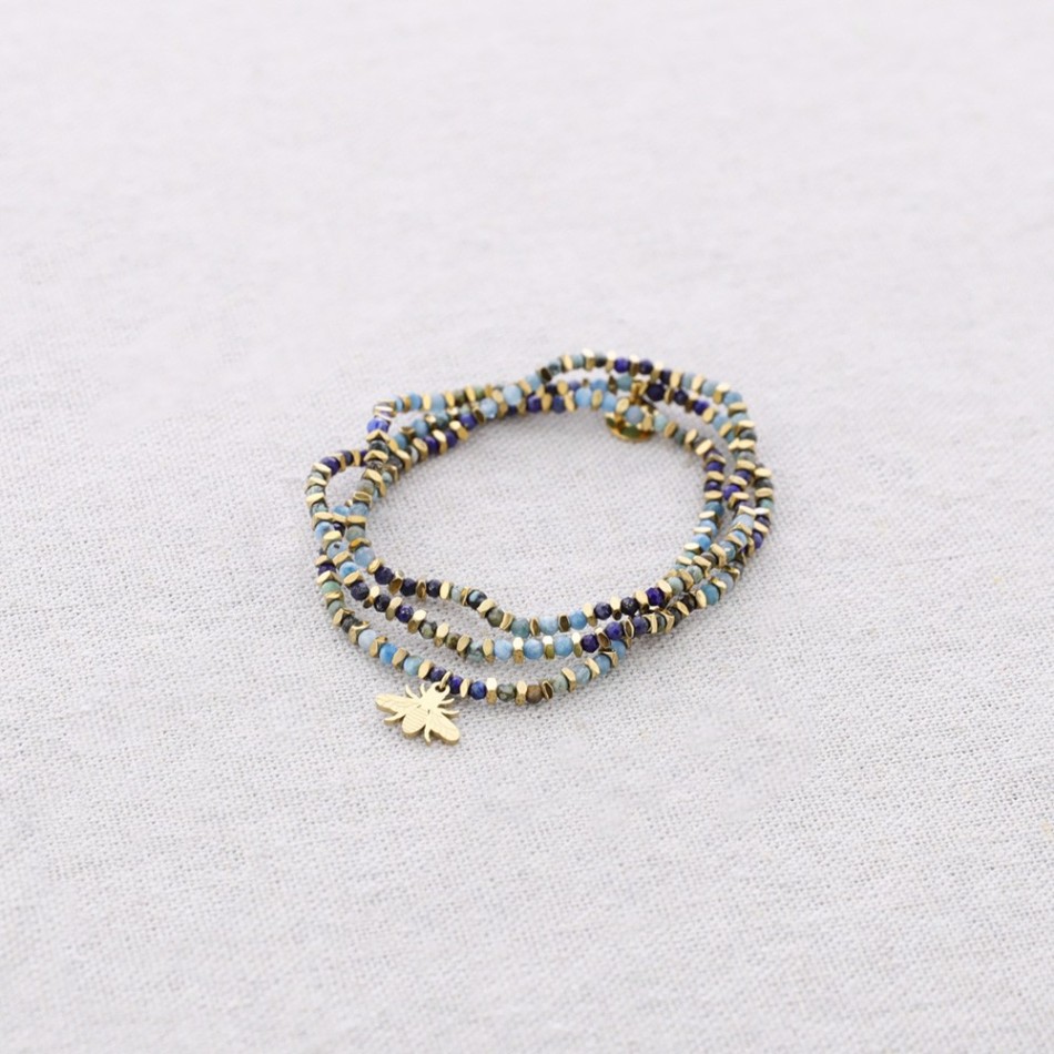 PULSERA ELÁSTICA ACERO PIEDRAS CHAPA INSECTO