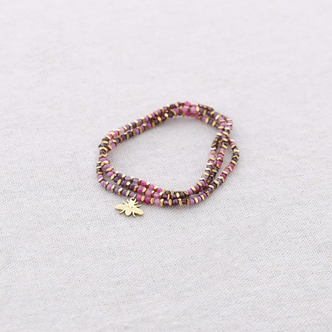 PULSERA ELÁSTICA ACERO PIEDRAS CHAPA INSECTO