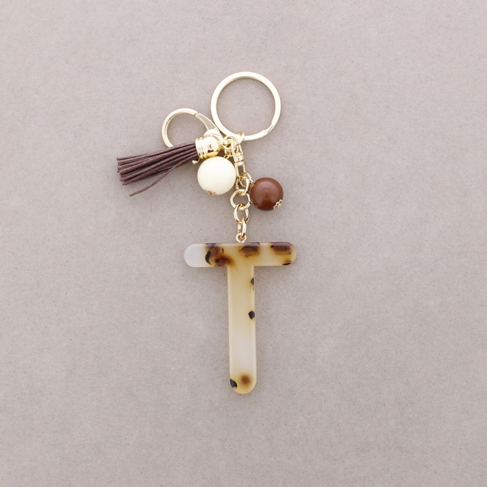 KEYCHAIN PENDANT INITIAL LETTER T RESIN