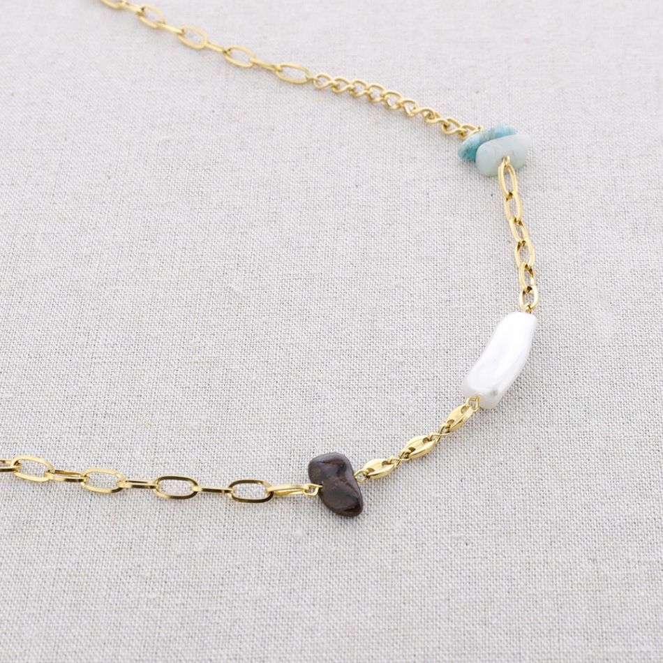 STONE LINKS STEEL SHORT NECKLACE