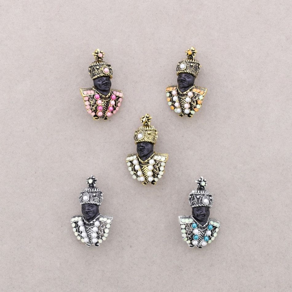 BROCHE CABECITA CRISTALES PERLAS