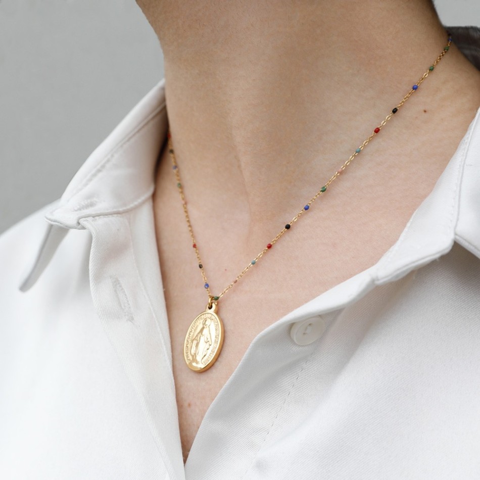 STEEL SHORT NECKLACE WITH VIRGIN PENDANT
