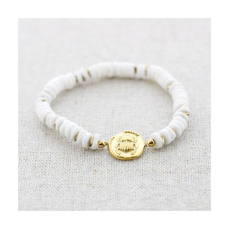 PULSERA ELÁSTICA ACERO  NÁCAR COLGANTE INSECTO