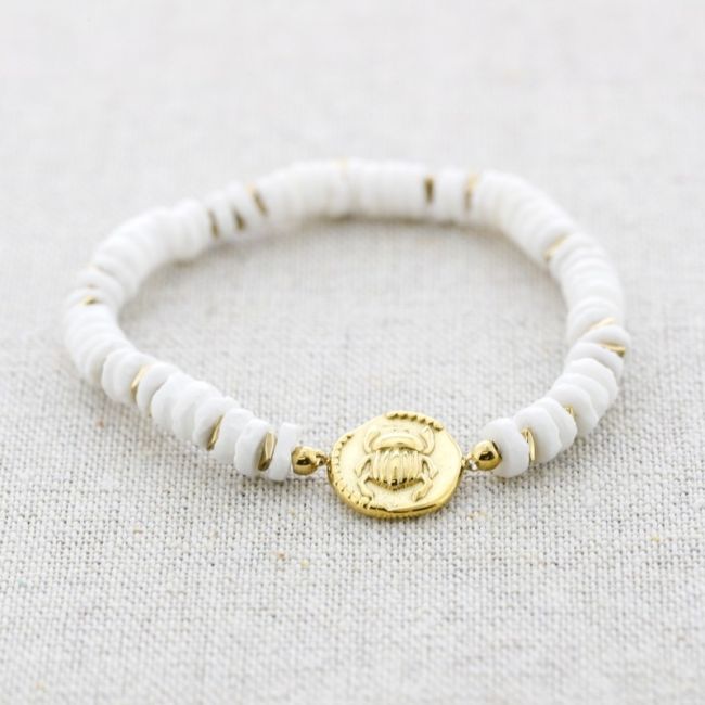 PULSERA ELÁSTICA ACERO  NÁCAR COLGANTE INSECTO
