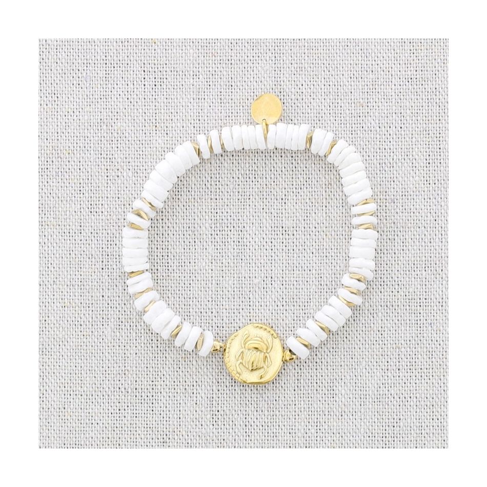 PULSERA ELÁSTICA ACERO  NÁCAR COLGANTE INSECTO