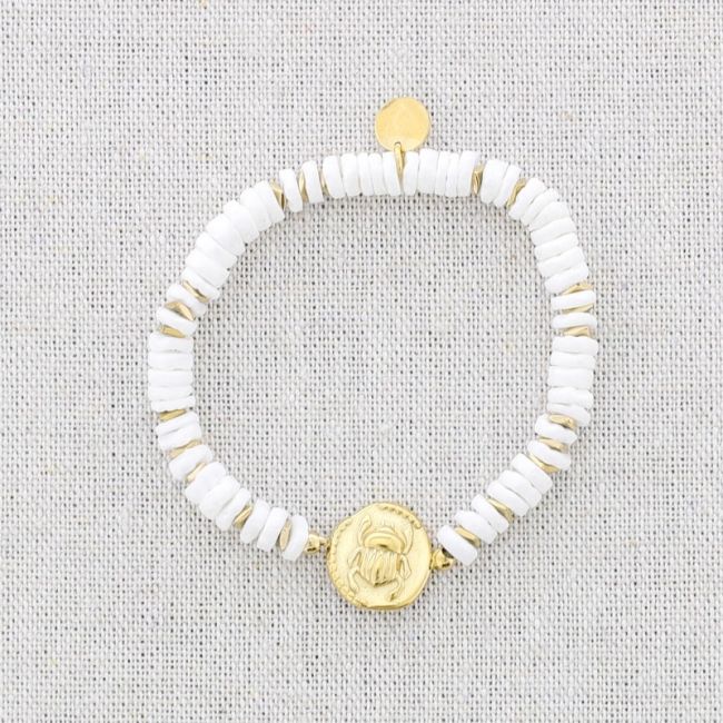 PULSERA ELÁSTICA ACERO  NÁCAR COLGANTE INSECTO