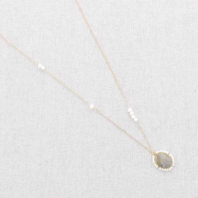 PEARL STONE PENDANT STEEL SHORT NECKLACE