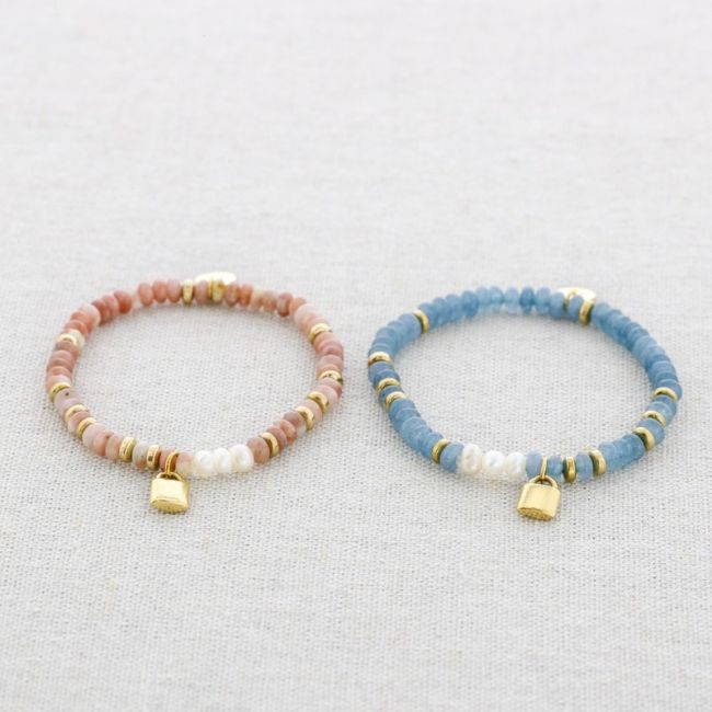 PULSERA ELÁSTICA ACERO PIEDRAS COLGANTE CANDADO
