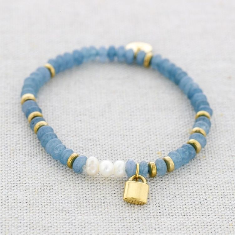 PULSERA ELÁSTICA ACERO PIEDRAS COLGANTE CANDADO