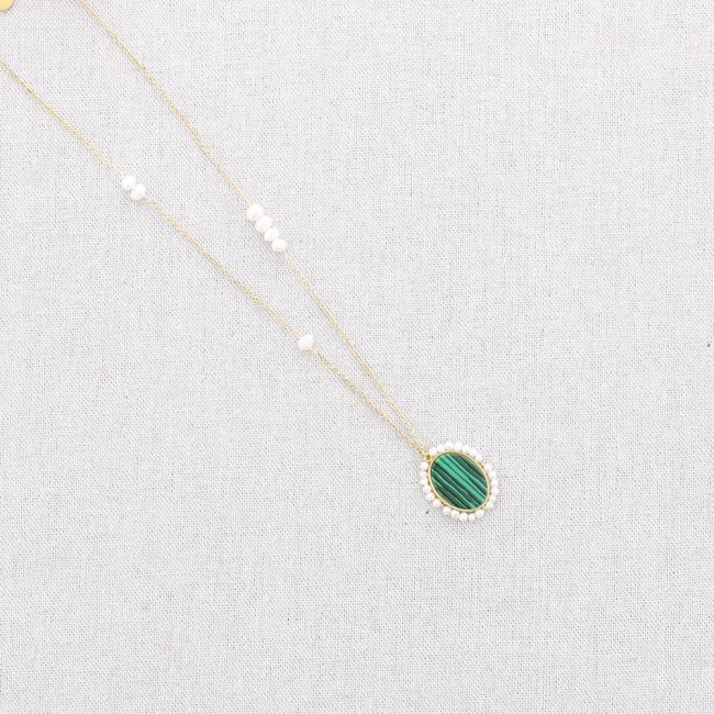 PEARL STONE PENDANT STEEL SHORT NECKLACE