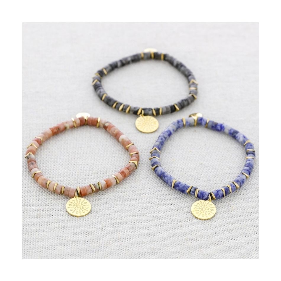ELASTIC STEEL STONE MEDAL PENDANT BRACELET