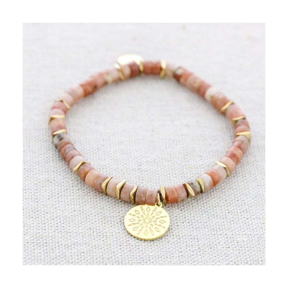 ELASTIC STEEL STONE MEDAL PENDANT BRACELET