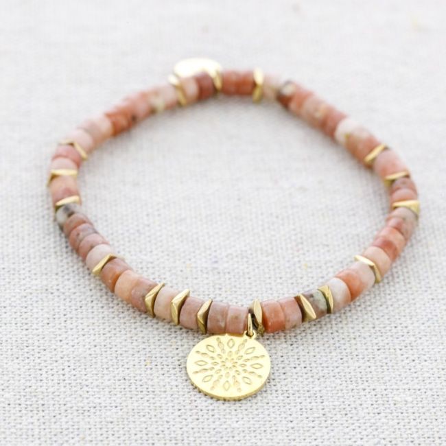 ELASTIC STEEL STONE MEDAL PENDANT BRACELET