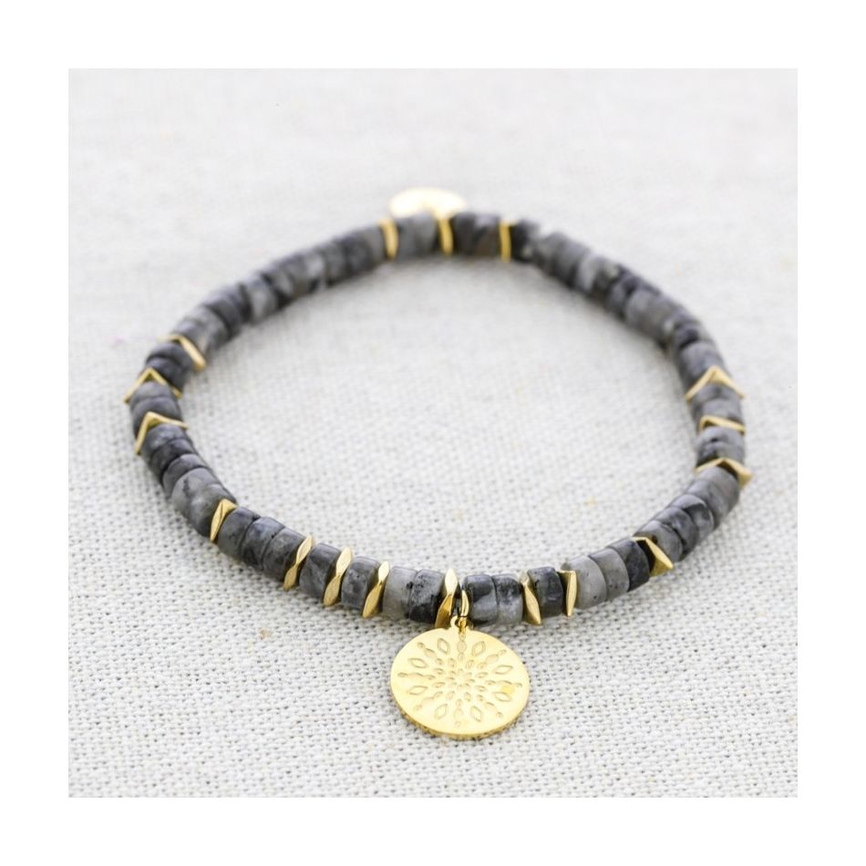 ELASTIC STEEL STONE MEDAL PENDANT BRACELET