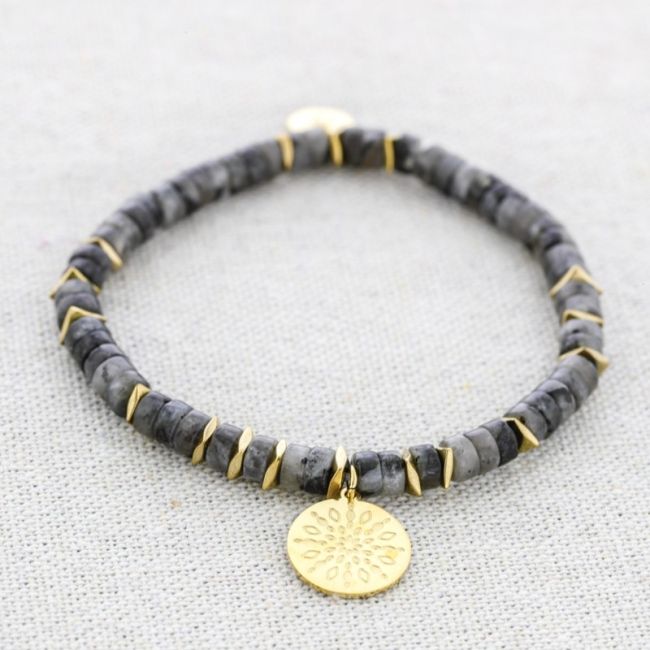 ELASTIC STEEL STONE MEDAL PENDANT BRACELET