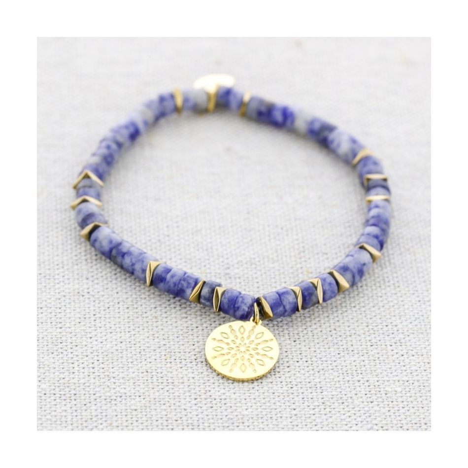 ELASTIC STEEL STONE MEDAL PENDANT BRACELET