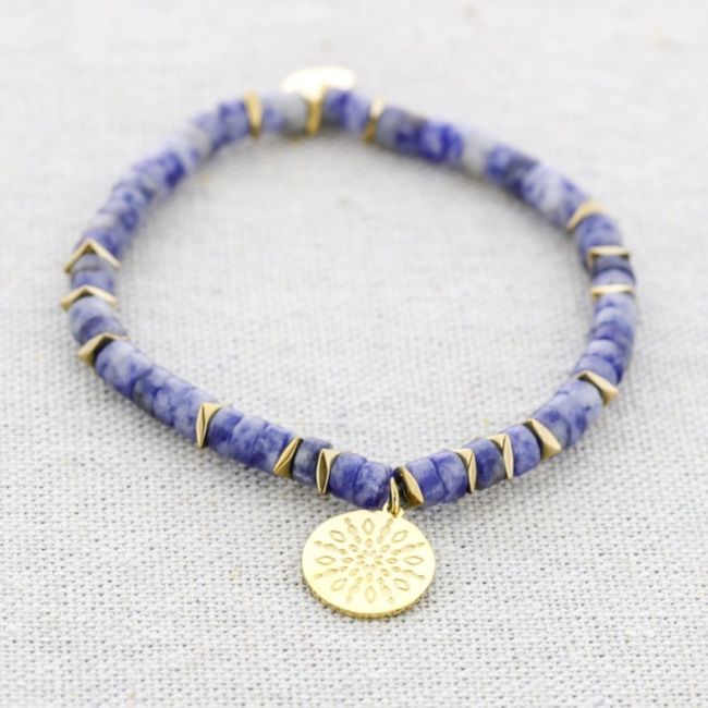 ELASTIC STEEL STONE MEDAL PENDANT BRACELET